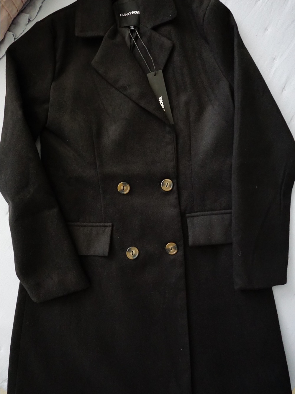 Fashion Nova Black Double-Breasted Pea Coat